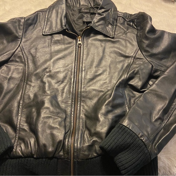 Frenchi black leather full zip bomber jacket size XS - Picture 9 of 11
